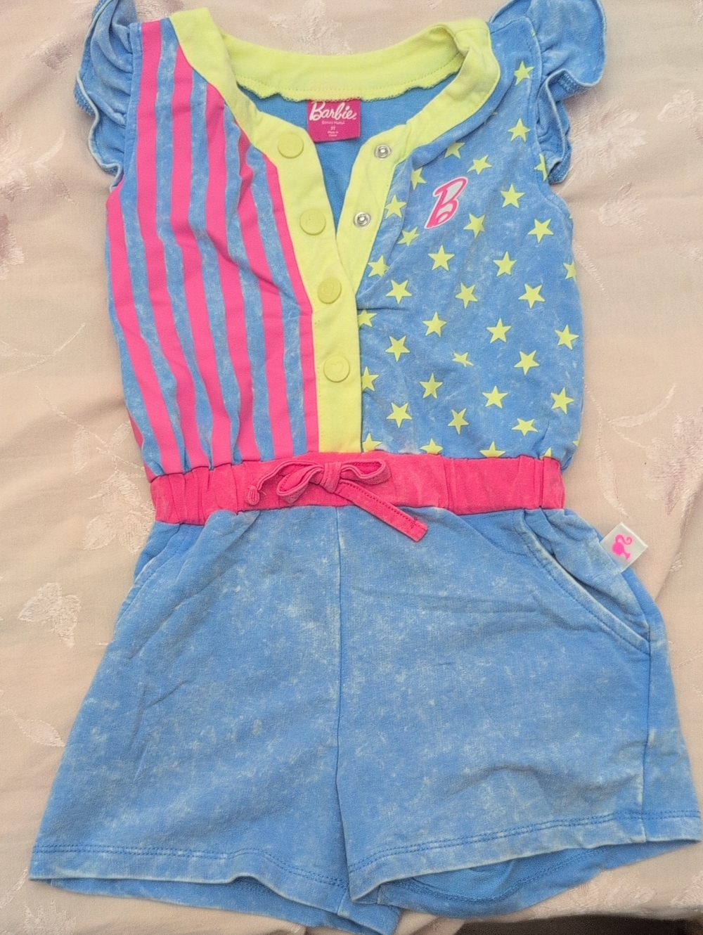 Barbie Blue, Pink & Yellow Star Stripe Romper